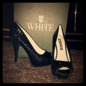 Vera Wang Black Glitter Heels