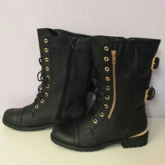 Gold Trim Combat Boots