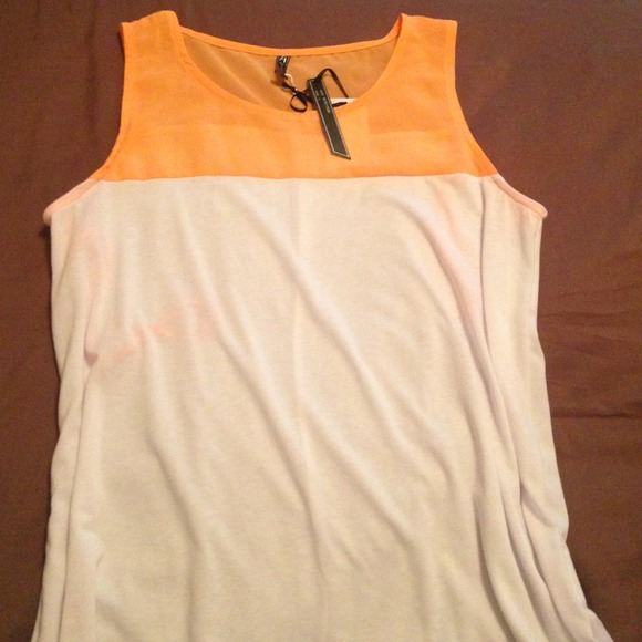 Neon orange sheer/white and Yellow sheer/white top