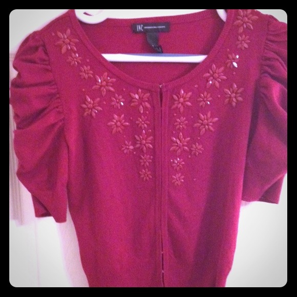 INC Red Beaded Sweater(S)