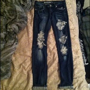Machine distressed jeans