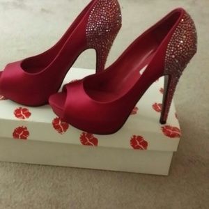 Steve Madden satin crystal peep toe heels