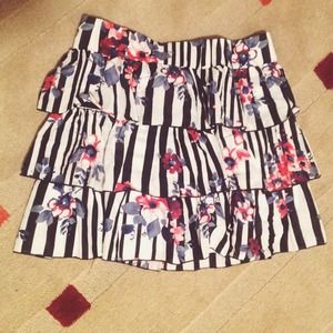 Layered Ruffled Striped Floral Skirt