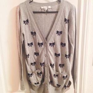 Forever 21 Gray & Navy Blue Bow Cardigan