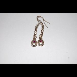 Silver earrings with pink jewel