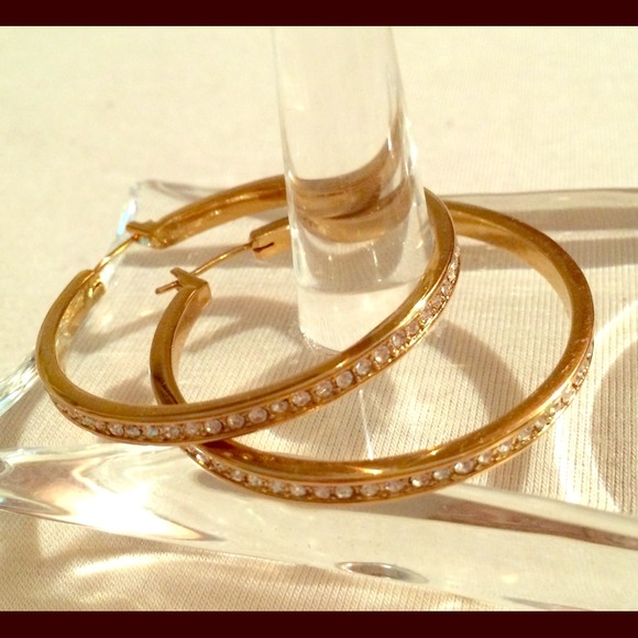 Coach Jewelry - TRADE Coach pave hoop earring & gld chain necklace