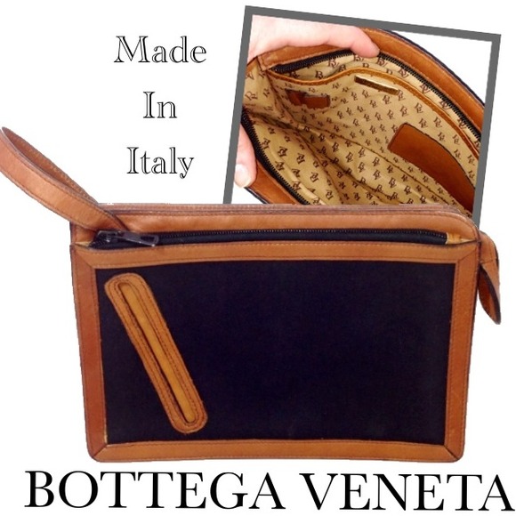 + SOLD + BOTTEGA VENETA Tan & Black Clutch Bag