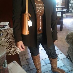 Brown jacket brown pencil skrit