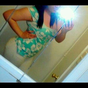 Aqua and white floral top from Hollister
