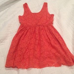 Coral colored very springtime floral lace dress