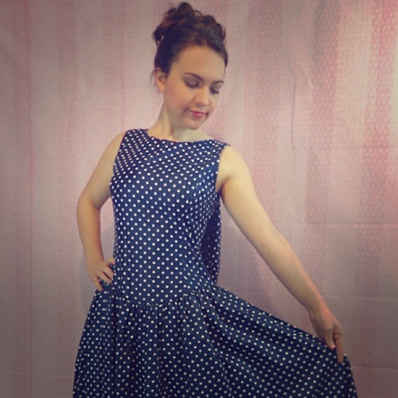 Dresses & Skirts - HOST PICK!!  Navy polka dot Derby dress, Sz. 10