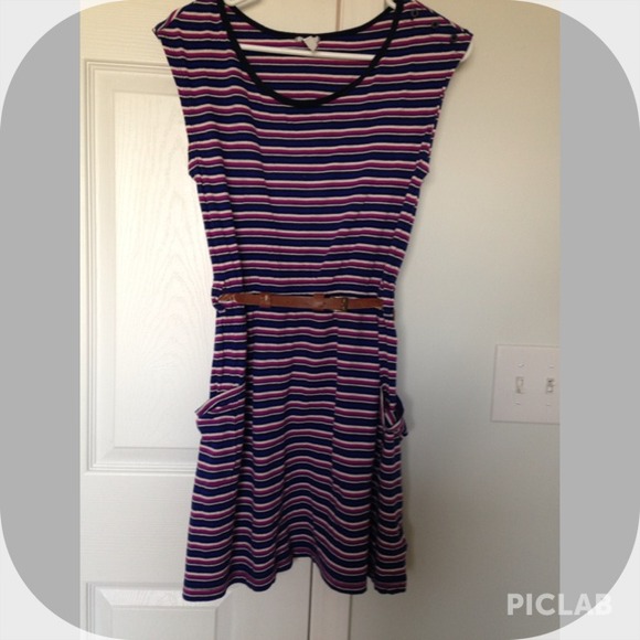 Cotton striped dress with belt