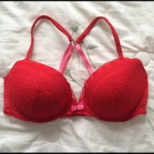 Bright red bra from Victoria's Secret.