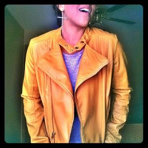 Yellow zip up retro biker jacket