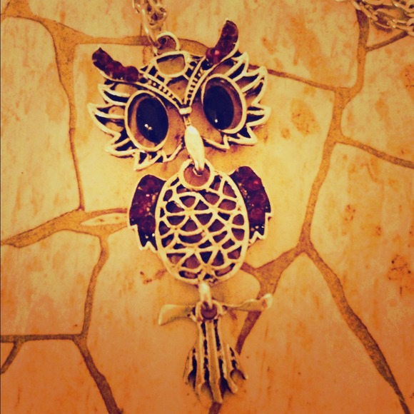 Rhinestone and Silver encrusted owl pendant