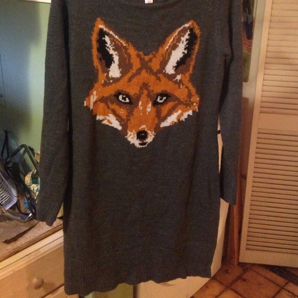Grey sweater dress with fox head