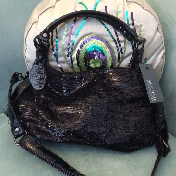 Kenneth Cole Black Sequined & Nylon Handbag