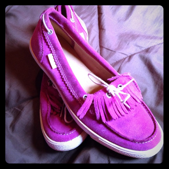 Magenta converse slip ons