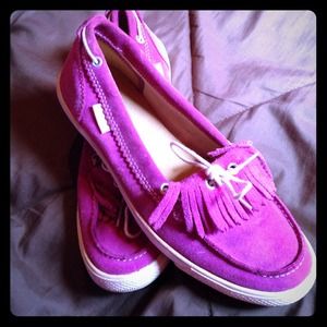 Magenta converse slip ons