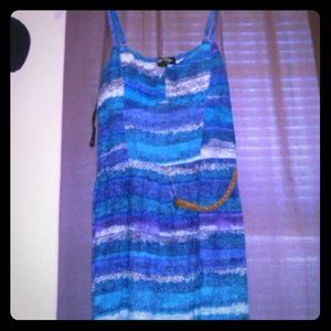 Blue dress with brown belt