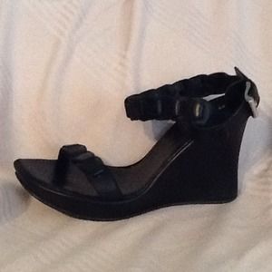 Stephanie Kelian Black Leather Wedges