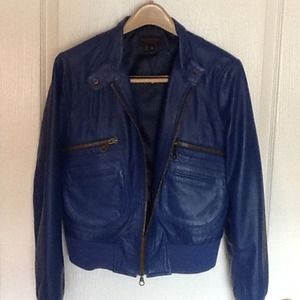 Josephine leather blue bomber jacket