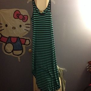Michael Kors navy and teal striped hi low dress
