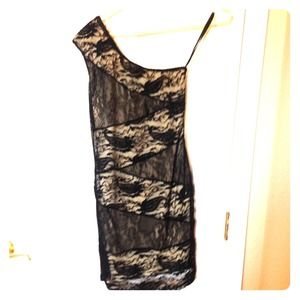 Nude and black lace dress