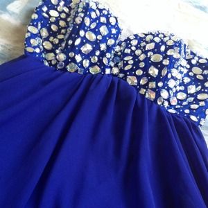 Royal Blue Strapless Rhinestone Dress