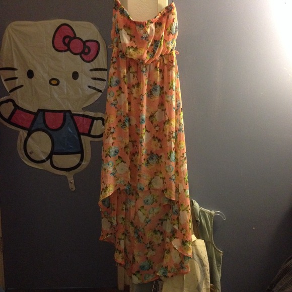 Strapless hi low floral dress