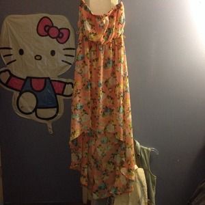 Strapless hi low floral dress