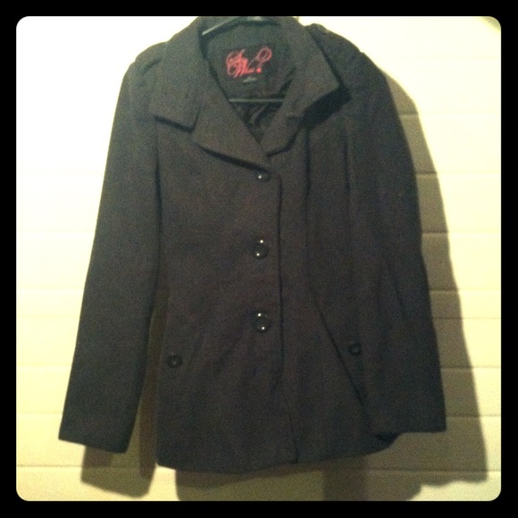 Dark gray coat.