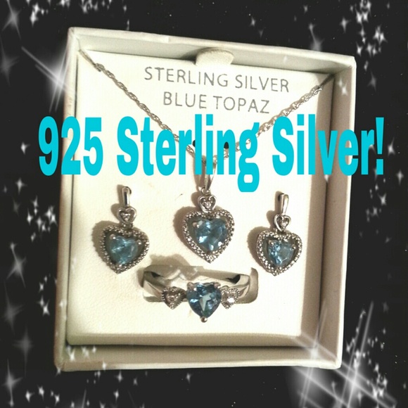 925 Sterling Silver Blue Topaz Set - Picture 1 of 4
