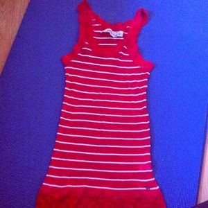 Red and hire stripe tank with lace bottom and top