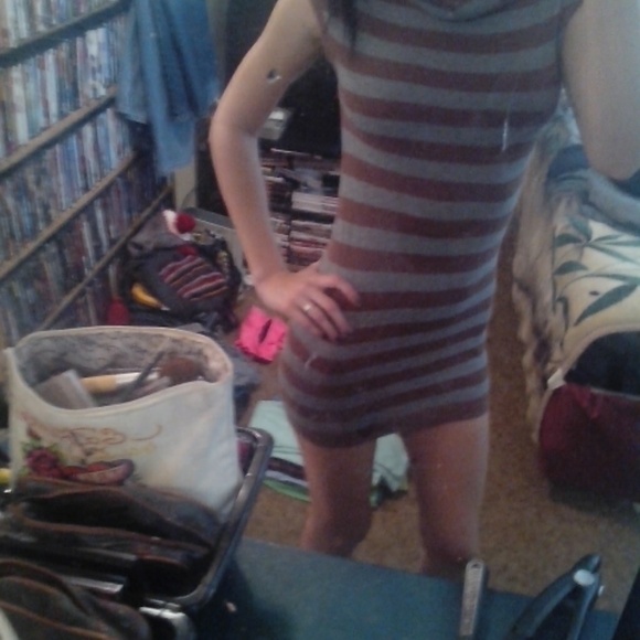 Brown stripped sweater dress