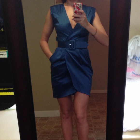 *SOLD*Blue draped mini dress with belt