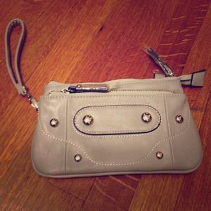 Gray-silver wristlet.