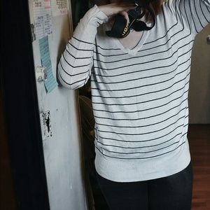 White Sweater w/ Navy Blue Stripes