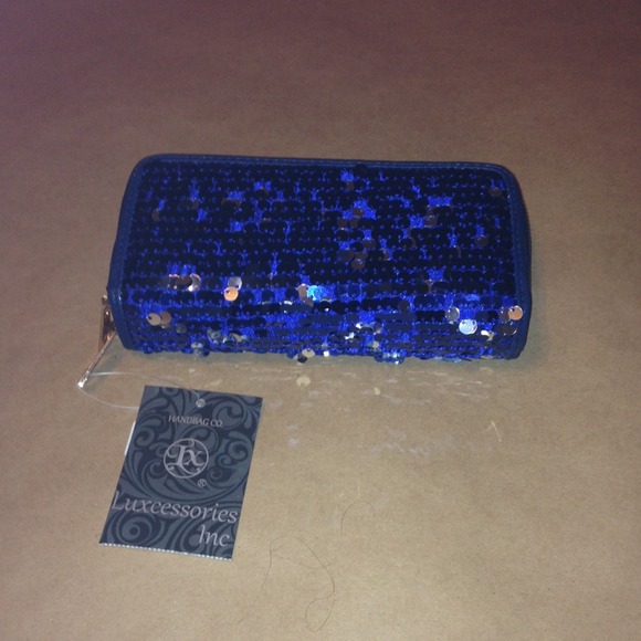 Blue Sequin Double Zip Wallet
