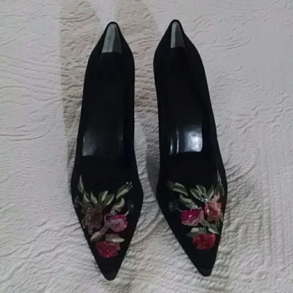 Black Sequin Toe Pumps, Size 9 1/2