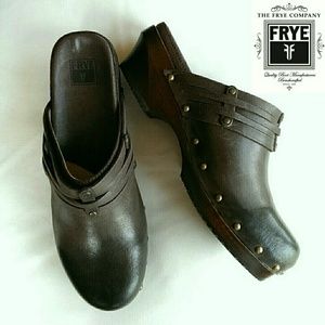 Frye Brown Leather "Clara Stud Clog"