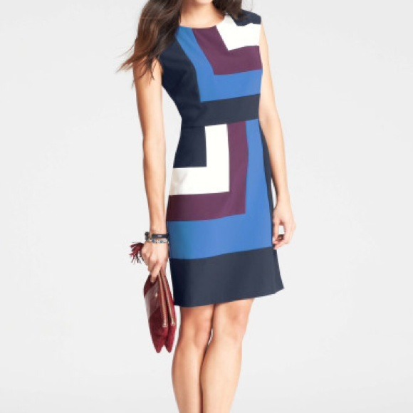 NWT Ann Taylor blue geometric color blocked dress
