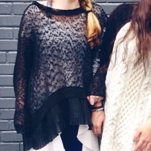 LF Black Sweater w/ Pleated Chiffon
