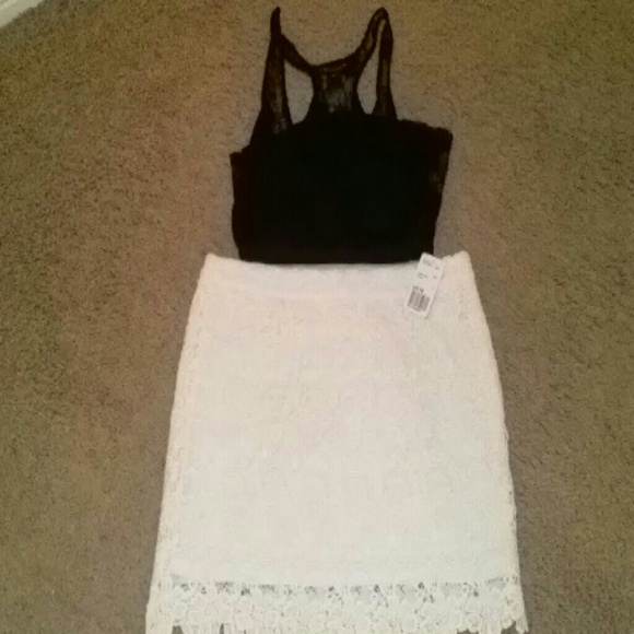 Bundle! Black Tank, And White Allover Lace Skirt