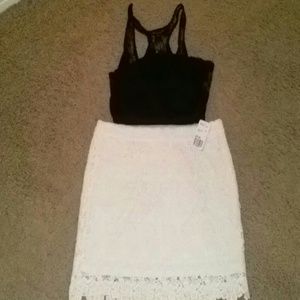 Bundle! Black Tank, And White Allover Lace Skirt
