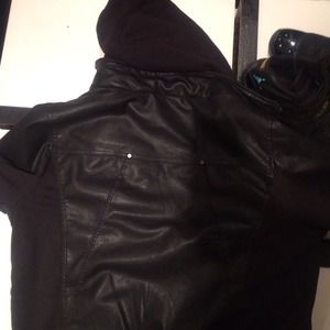 Leather Bomber with Zip off hoody
