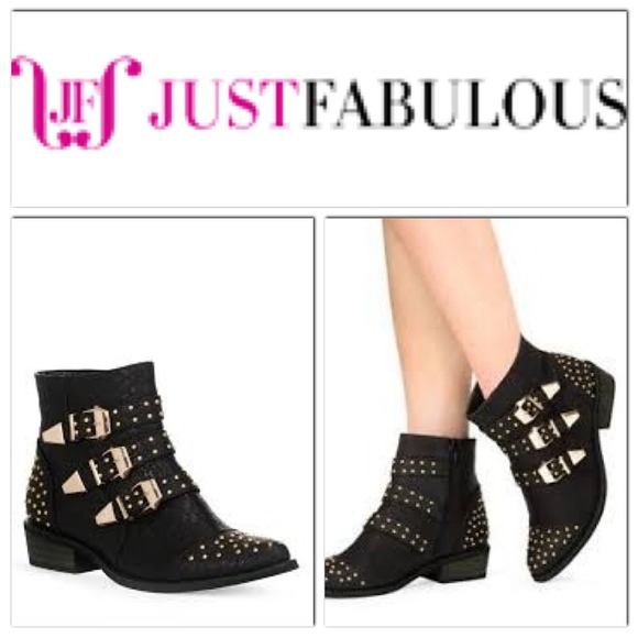 Black booties with gold detail