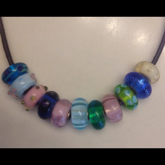 Troll Glass Beads/Leather Pandora Necklace