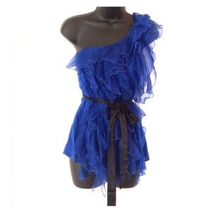 Bebe blue one-shoulder ruffle shirt
