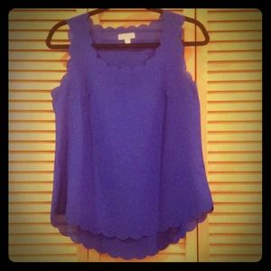 Blue scalloped edge blouse